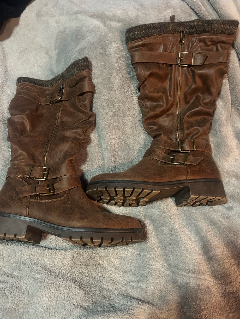 Torrid Women's Brown knit cuff double buckle Boots